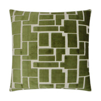 24" green and beige geometric throw pillow with a tailored finish and plush feather down insert.