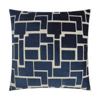 Aura 24" navy blue and beige geometric throw pillow with a tailored finish.