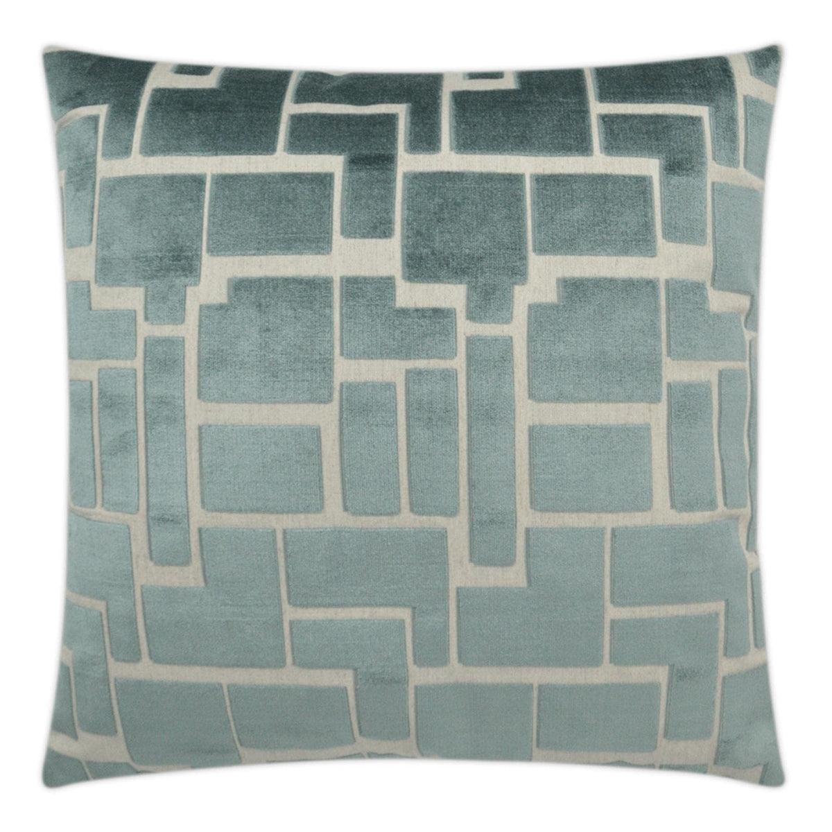 Aura Geometric Throw Pillow, 24" square, with a teal and cream abstract geometric pattern.