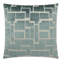 Aura Geometric Throw Pillow, 24" square, with a teal and cream abstract geometric pattern.