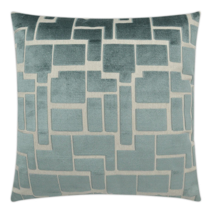 Aura Geometric Throw Pillow, 24" square, with a teal and cream abstract geometric pattern.