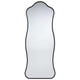 Aurora Wavy Floor Mirror with a black, thin, hand-finished metal frame and non-beveled glass.
