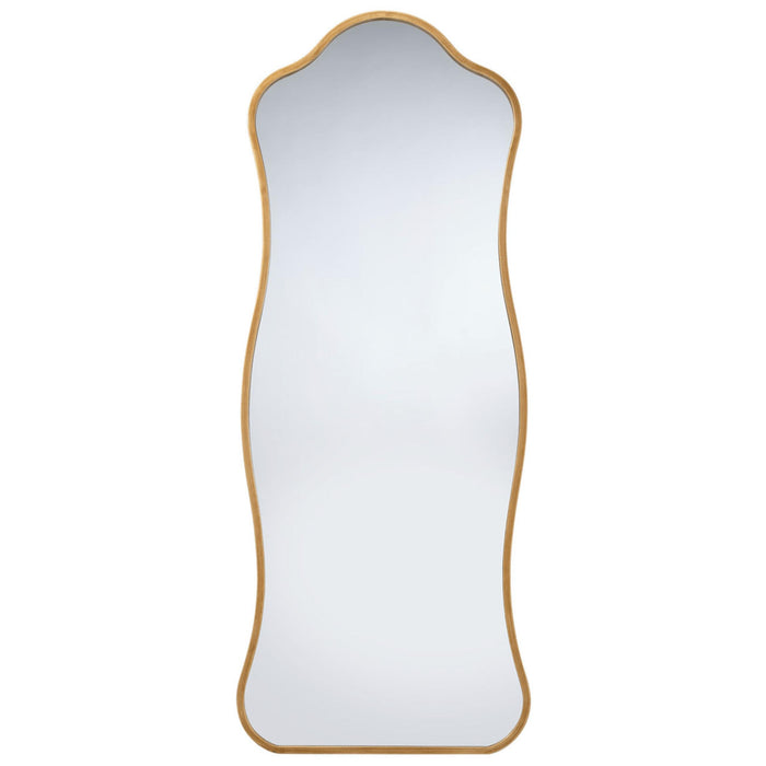 Aurora Wavy Floor Mirror with a thin, hand-finished brass frame and gently waved edge.