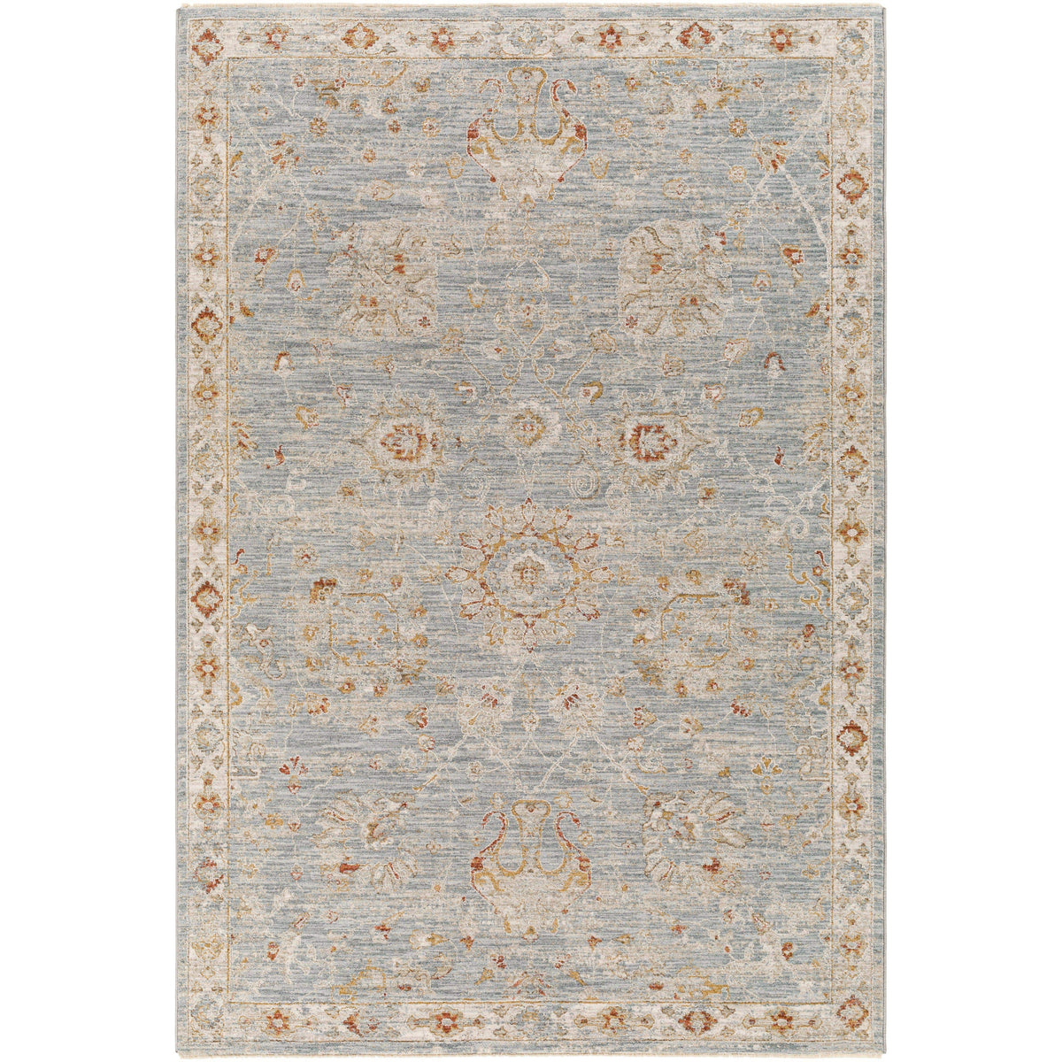 Avant Garde Blue & Light Beige traditional machine-woven rug with floral designs.