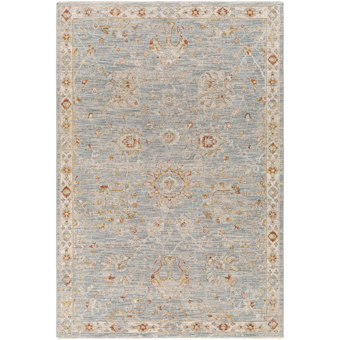 Avant Garde Blue & Light Beige traditional machine-woven rug with floral designs.