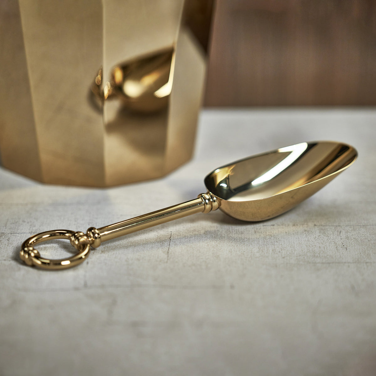 Azalea Gold Stainless Steel Ice Scoop - Scoop Detail | Bone & Brass