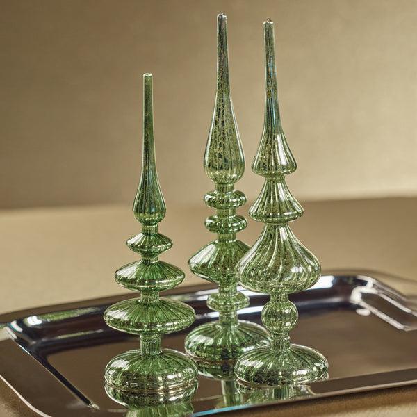 Azenor Green LED Tabletop Finials, Set of 2 - Detail View | Bone & Brass