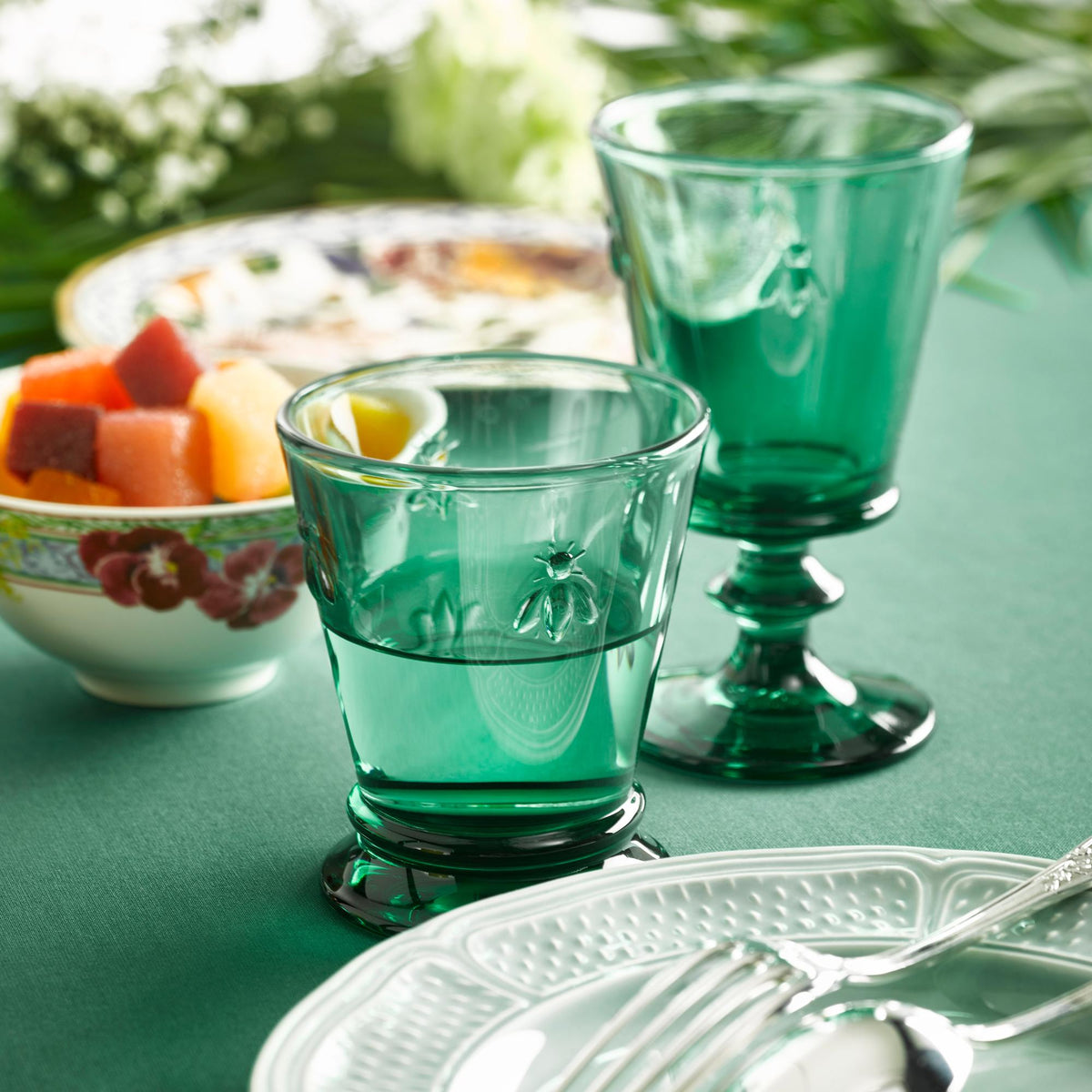 Bee Wine Glass Emerald Set-6 - Glass Bowl Detail | Bone & Brass