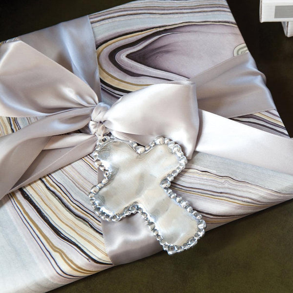 Baby Organic Silver Pearl Cross Ornament - Detail View | Bone & Brass