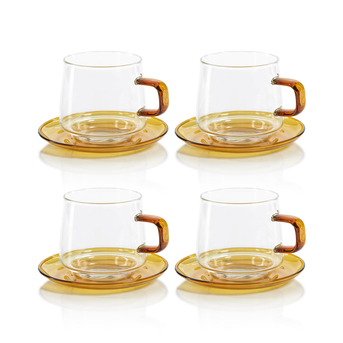 Bagliano Amber Glass Tea & Coffee Cup & Saucer Set of 4 - Mug Handle Detail | Bone & Brass