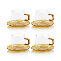 Bagliano Amber Glass Tea & Coffee Cup & Saucer Set of 4 - Mug Handle Detail | Bone & Brass