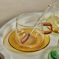Bagliano Amber Glass Tea & Coffee Cup & Saucer Set of 4 - Mug View | Bone & Brass