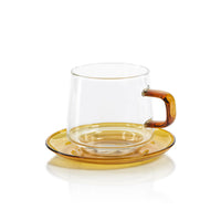 Bagliano Amber Glass Tea & Coffee Cup & Saucer Set of 4 | Bone & Brass