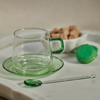 Bagliano Green Glass Tea & Coffee Cups & Saucers, Set of 4 - Mug Detail | Bone & Brass