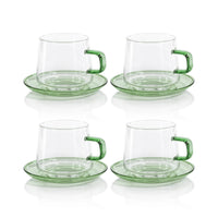 Bagliano Green Glass Tea & Coffee Cups & Saucers, Set of 4 - Mug Handle Detail | Bone & Brass
