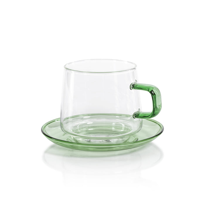 Bagliano Green Glass Tea & Coffee Cups & Saucers, Set of 4 | Bone & Brass