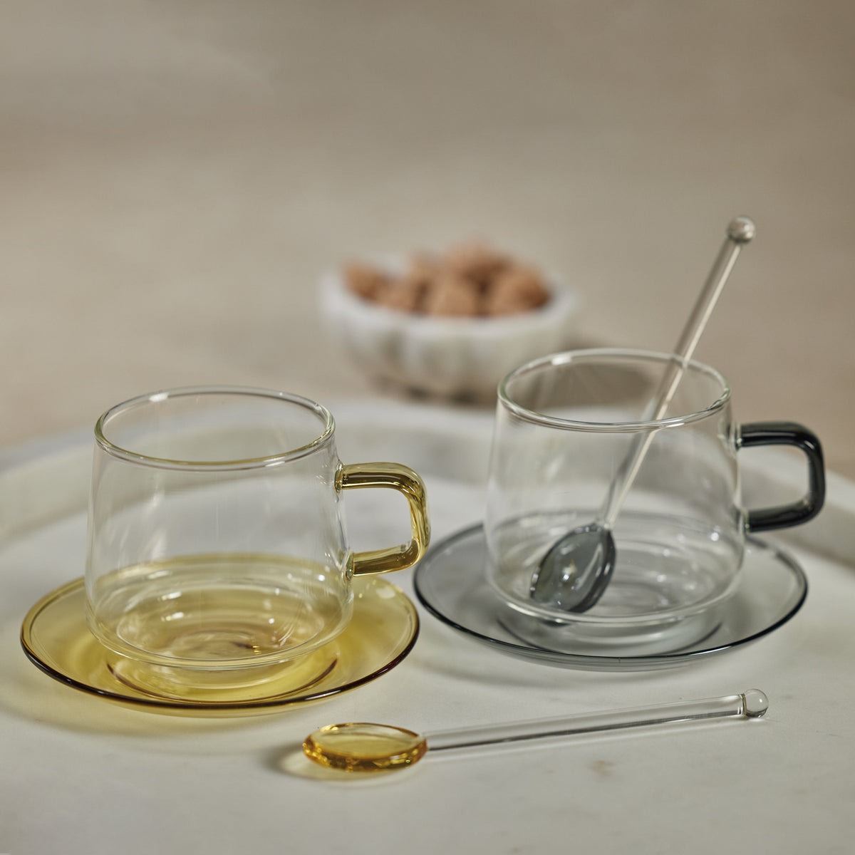 Bagliano Grey Glass Tea & Coffee Cups & Saucers, Set of 4 - Mug Top View | Bone & Brass