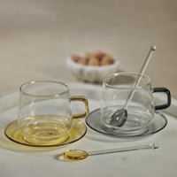 Bagliano Grey Glass Tea & Coffee Cups & Saucers, Set of 4 - Mug Top View | Bone & Brass