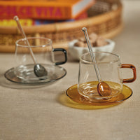 Bagliano Grey Glass Tea & Coffee Cups & Saucers, Set of 4 - Mug View | Bone & Brass