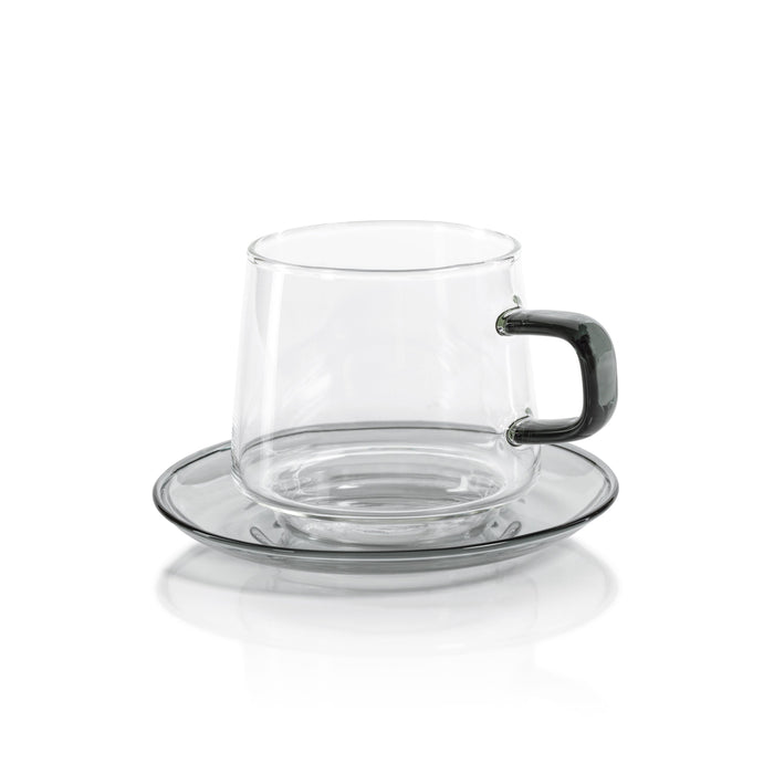 Bagliano Grey Glass Tea & Coffee Cups & Saucers, Set of 4 | Bone & Brass