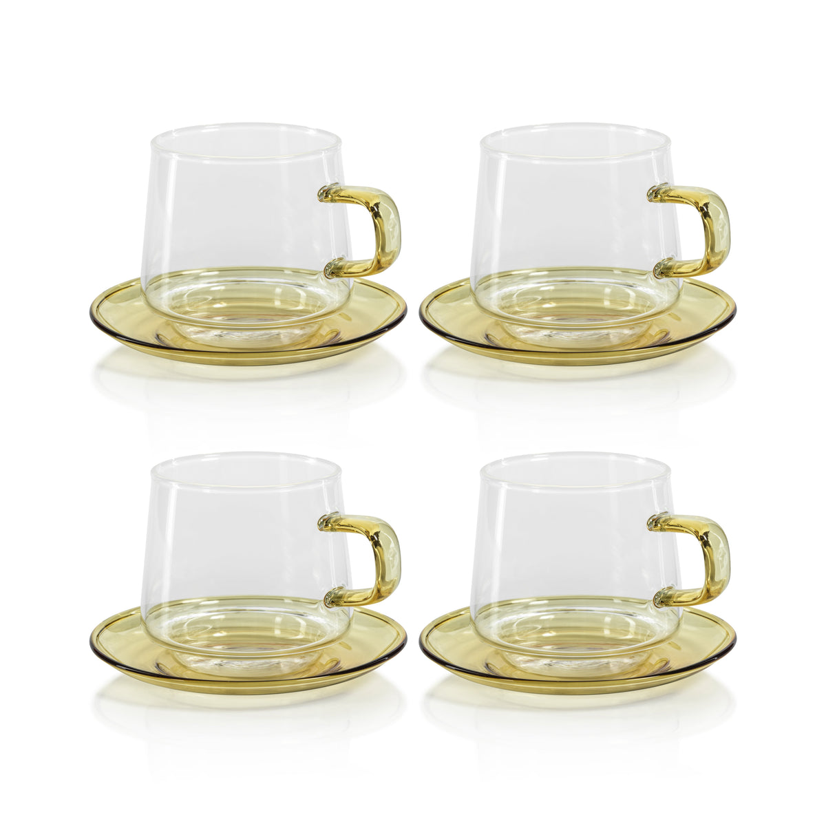 Bagliano Yellow Glass Tea & Coffee Cups & Saucers, Set of 4 - Mug Handle Detail | Bone & Brass