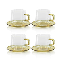 Bagliano Yellow Glass Tea & Coffee Cups & Saucers, Set of 4 - Mug Handle Detail | Bone & Brass