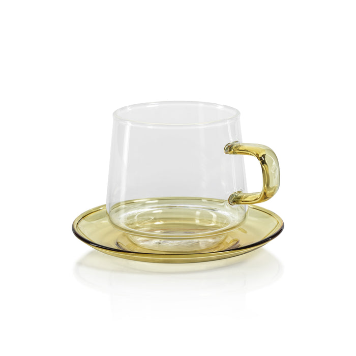 Bagliano Yellow Glass Tea & Coffee Cups & Saucers, Set of 4 | Bone & Brass