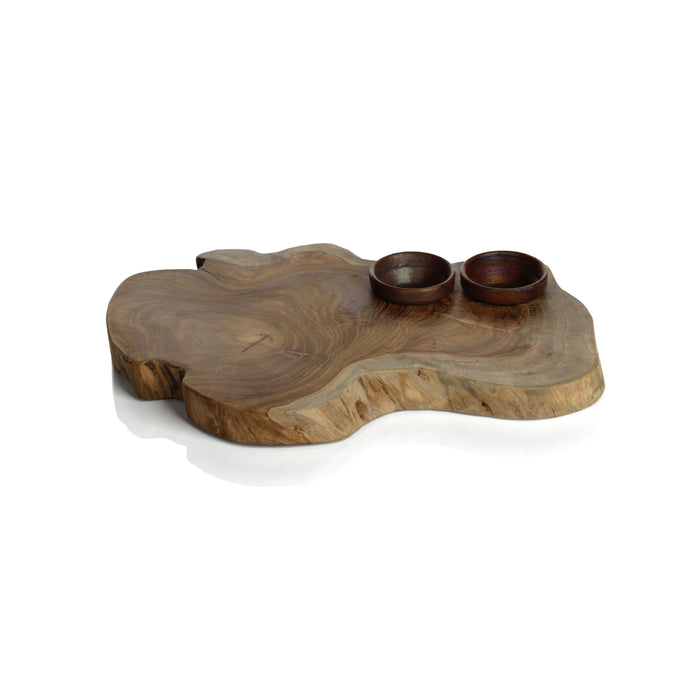 Bali Teak Root Serving Board with Condiment Bowls | Bone & Brass