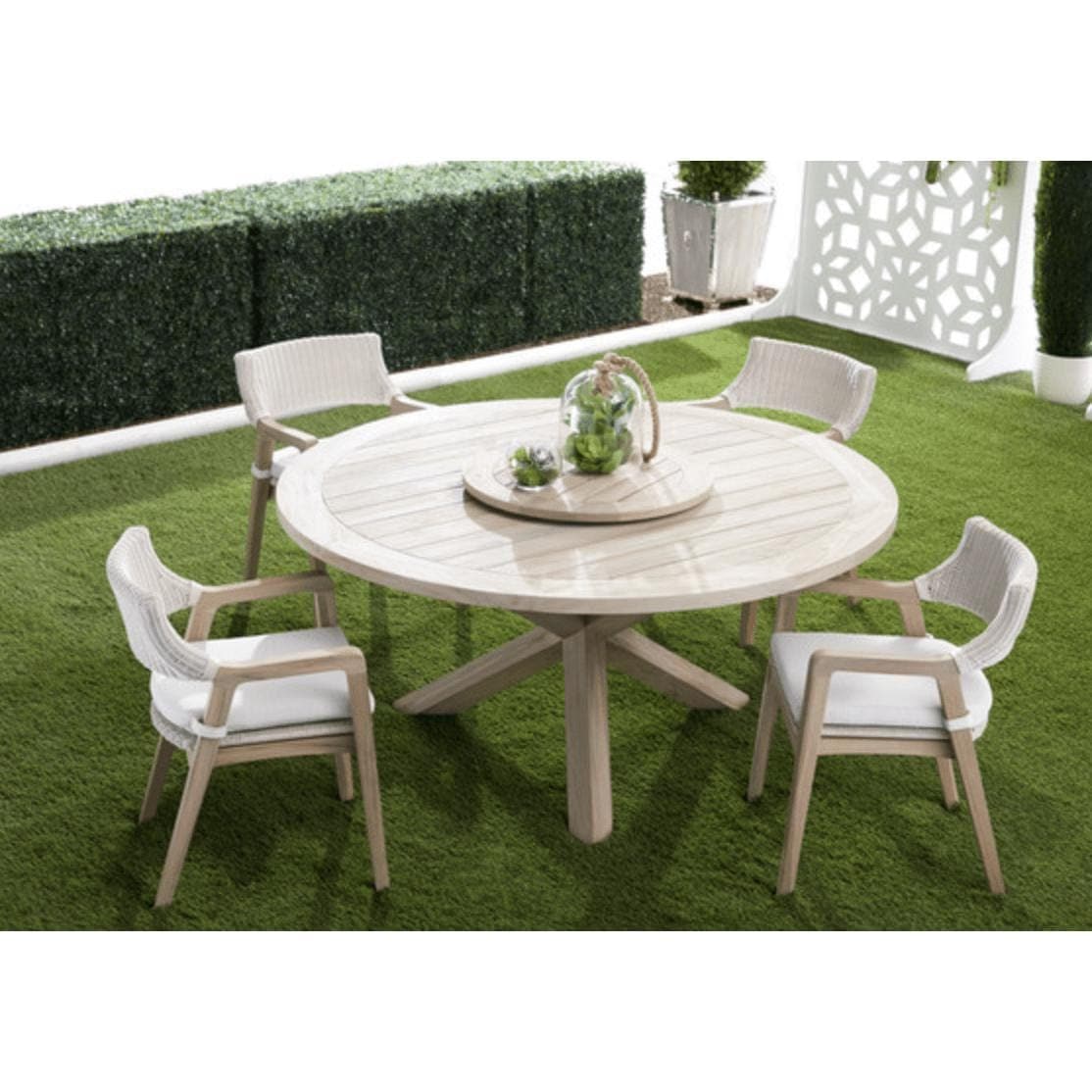 Bally Teak Outdoor Dining Table Lazy Susan - Table Side View | Bone & Brass
