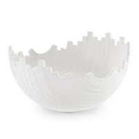 White sculpted metal Basalt decorative bowl with a plaster-like finish and modern, textured design.