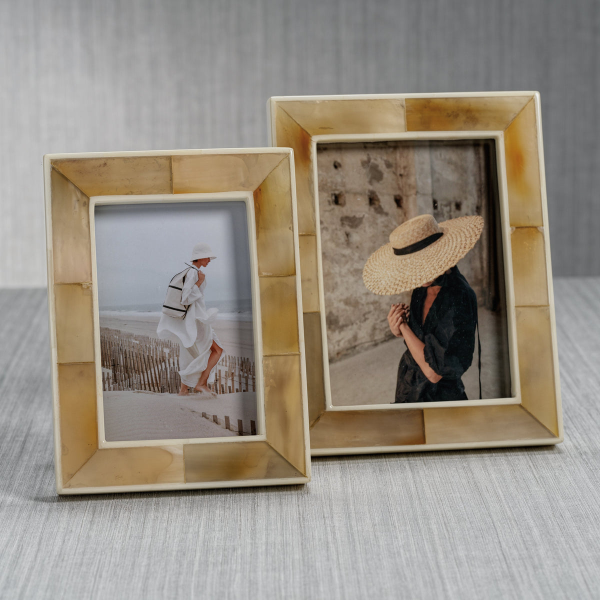 Bastia Natural Horn & Bone Photo Frame - Frame Side View | Bone & Brass