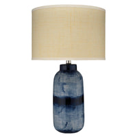 Batik Indigo & White Table Lamp with hand-glazed blue ceramic base and natural linen shade.
