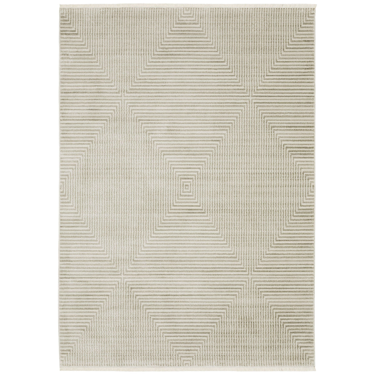 Bauer Beige & Ivory Casual Rug with geometric square pattern, made from recycled PET yarn.