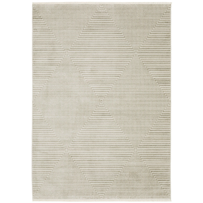 Bauer Beige & Ivory Casual Rug with geometric square pattern, made from recycled PET yarn.