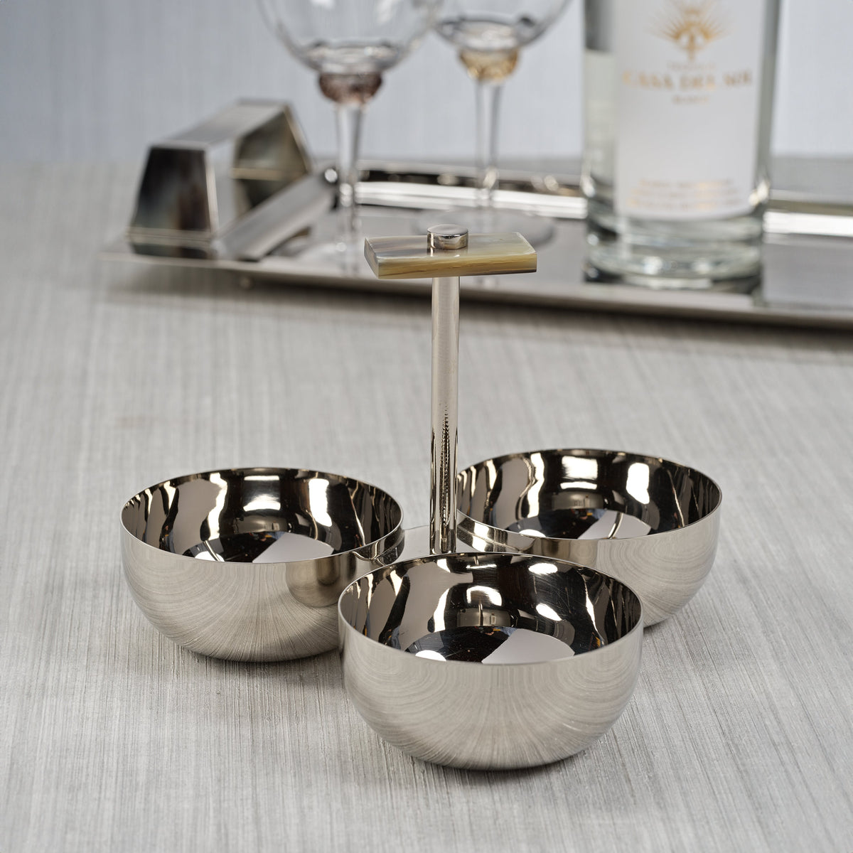 Bayeux Serving Condiment Set with Horn Trim - Dish Top View | Bone & Brass