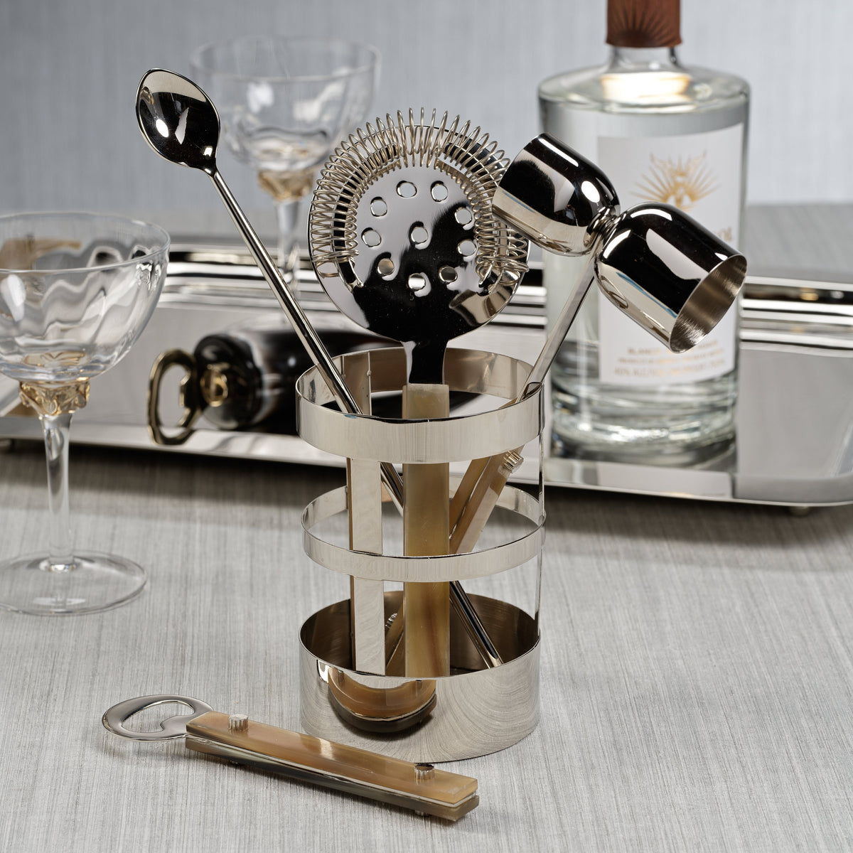 Bayeux Stainless Steel 5-Piece Bar Tool Set - Tool Handle Detail | Bone & Brass
