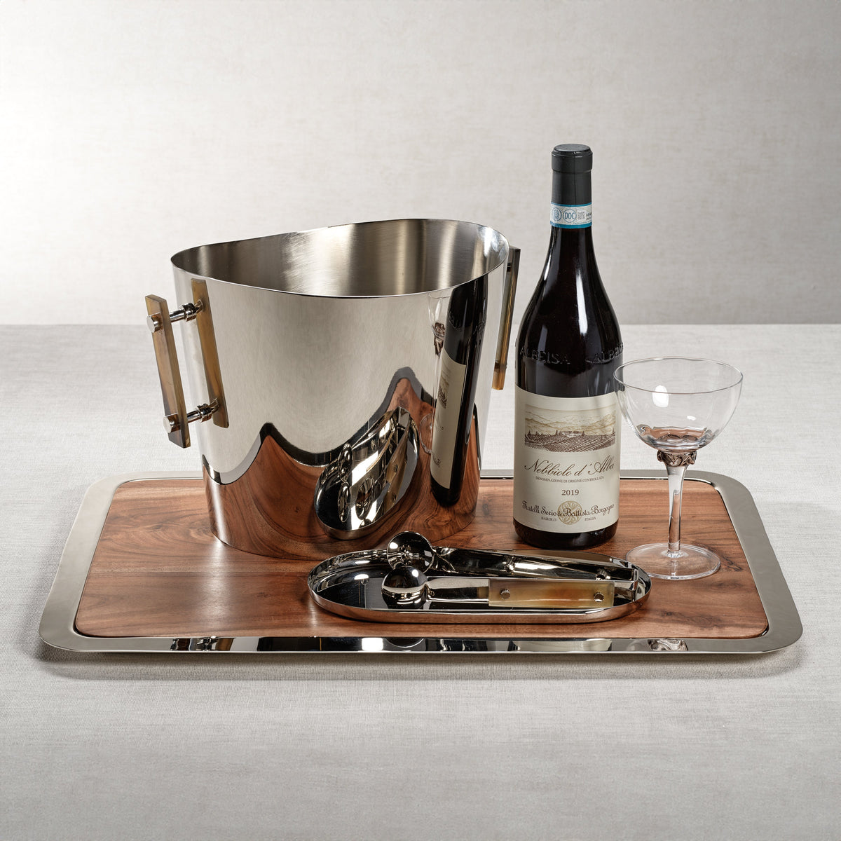 Bayeux Steel Ice Tong Horn Trim - Bar Set View | Bone & Brass