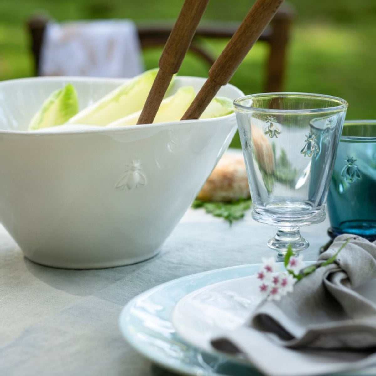 Bee Ceramic Serving Bowl, Ecru or Light Blue - Bowl View | Bone & Brass