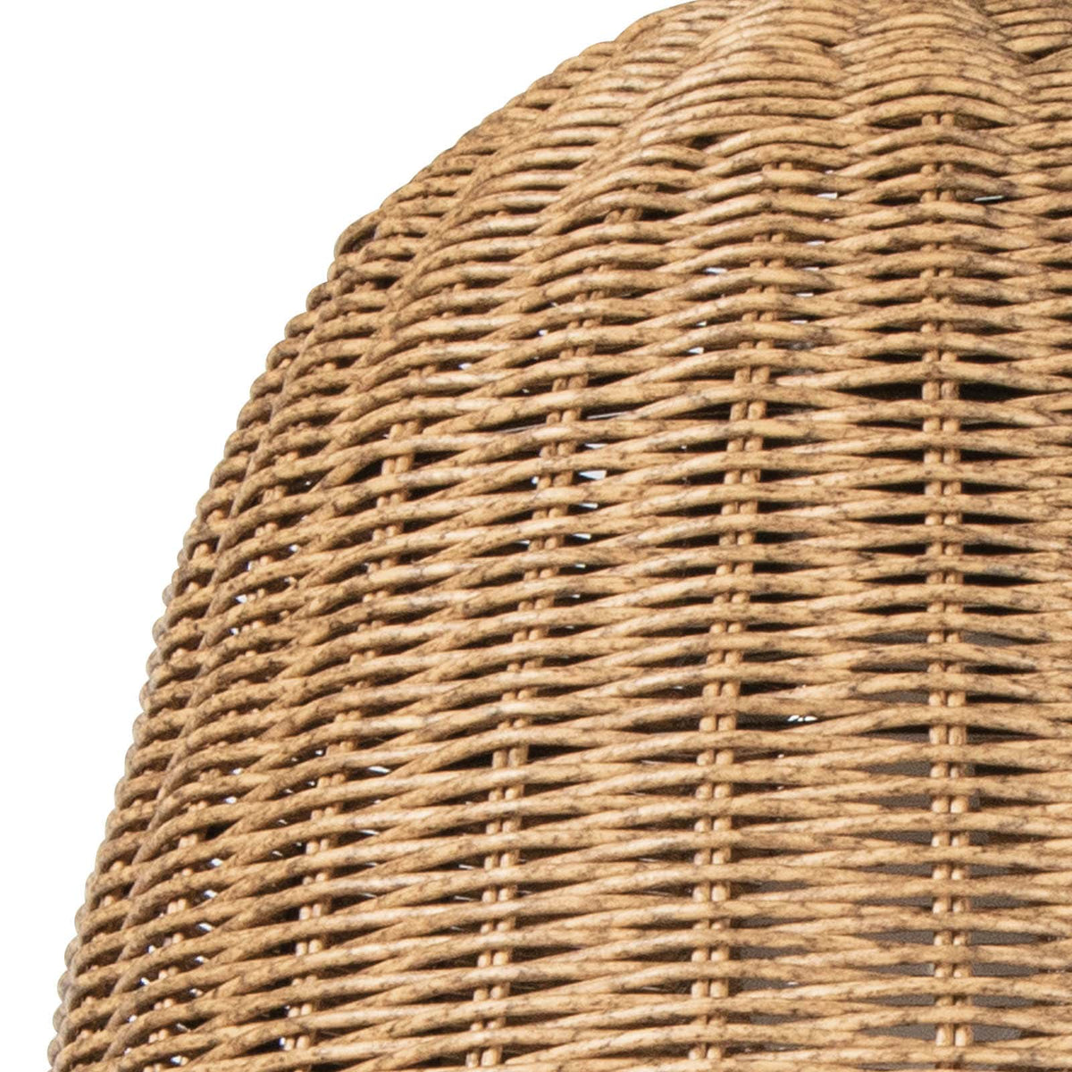 Close-up of a Beehive outdoor pendant light, featuring natural weathered rattan-like woven material.