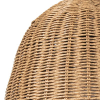 Close-up of a Beehive outdoor pendant light, featuring natural weathered rattan-like woven material.