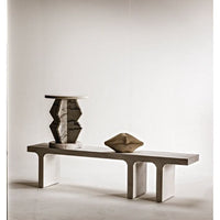 Belasco Round Geometric Marble Side Table with a solid marble top and a contemporary geometric base.