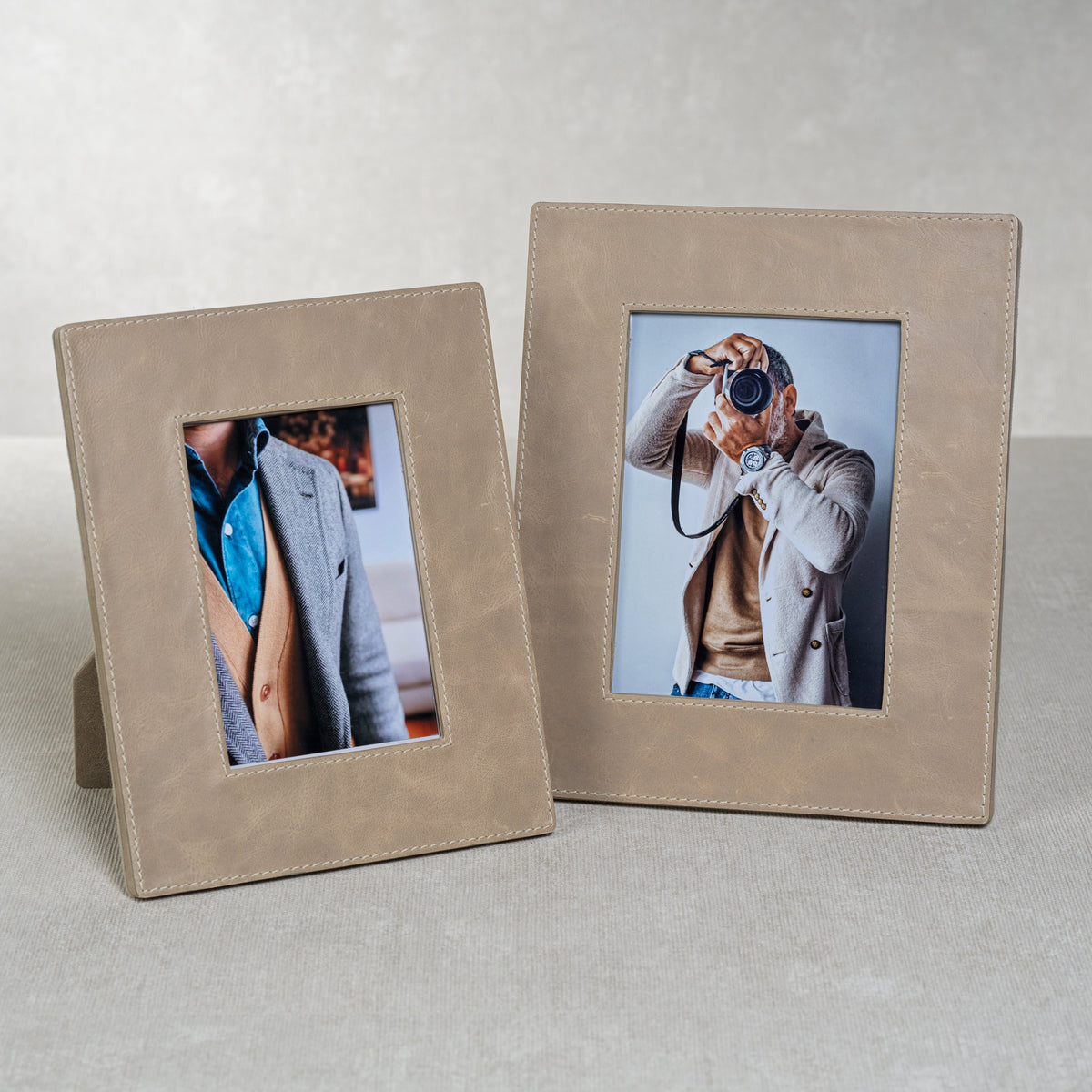 Bellecôte Mink Leather Photo Frame 4x6 - Frame Detail | Bone & Brass