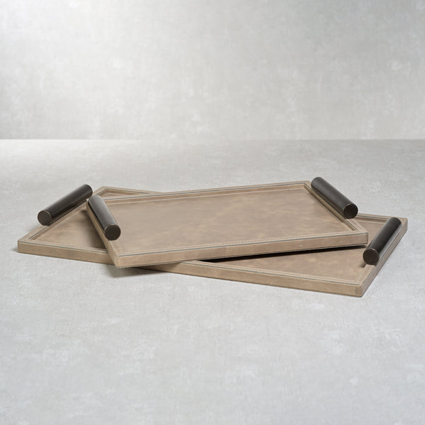 Bellecôte Mink Leather Serving Tray, Large - Tray Detail | Bone & Brass