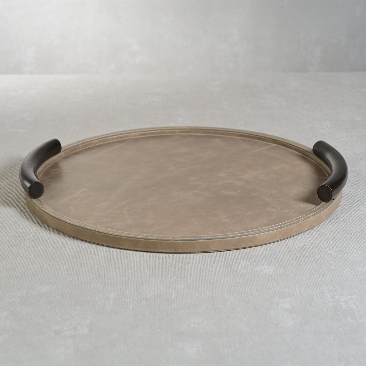 Bellecôte Round Mink Leather Serving Tray - Tray Top View | Bone & Brass