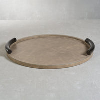 Bellecôte Round Mink Leather Serving Tray - Tray Top View | Bone & Brass