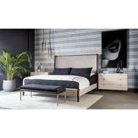 Bellevue Upholstered Bench - Bravo Black Leather - Bench Side View | Bone & Brass