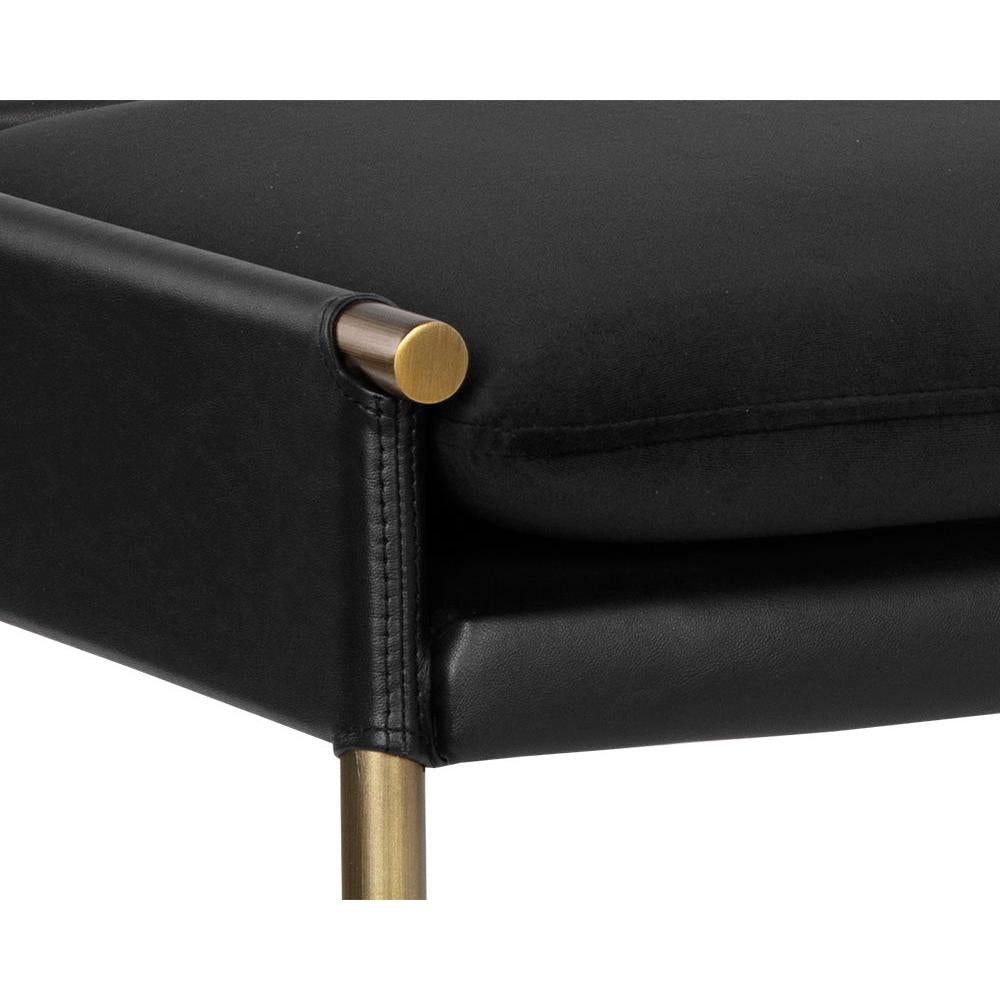Bellevue Upholstered Bench - Bravo Black Leather - Bench Upholstery Detail | Bone & Brass