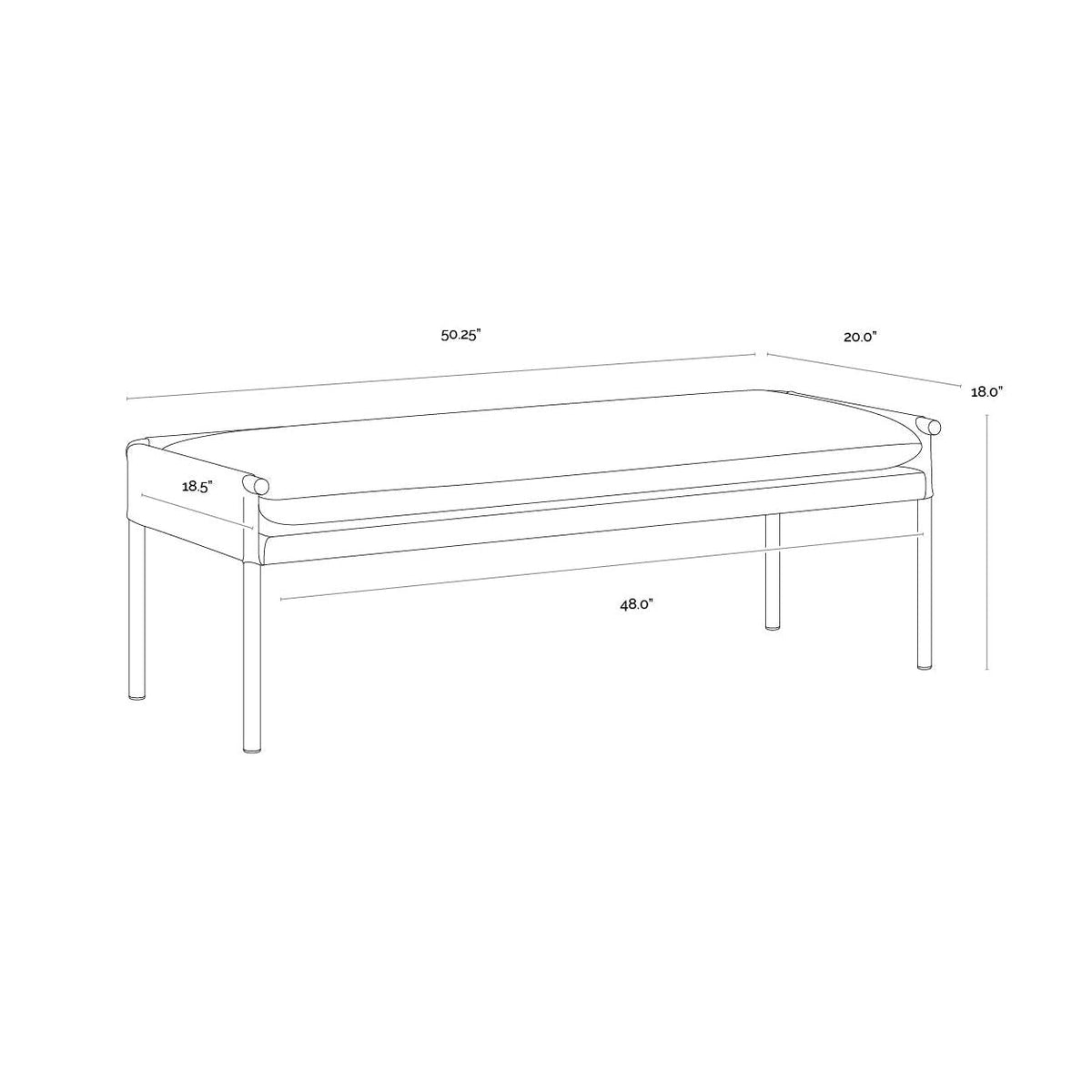 Bellevue Upholstered Bench - Bravo Black Leather - Bench Side View | Bone & Brass