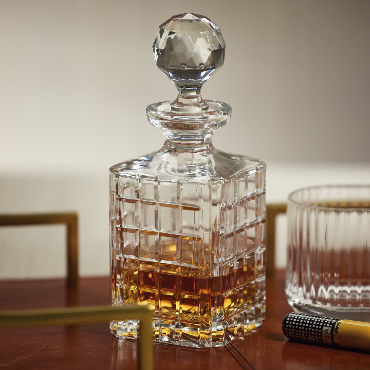 Belmore Crystal Glass Whiskey & Brandy Decanter - Bar Set Detail | Bone & Brass