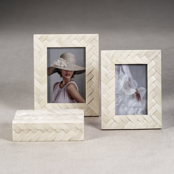 Bengkulu Bone Braided Photo Frame 4x6 - Frame Detail | Bone & Brass